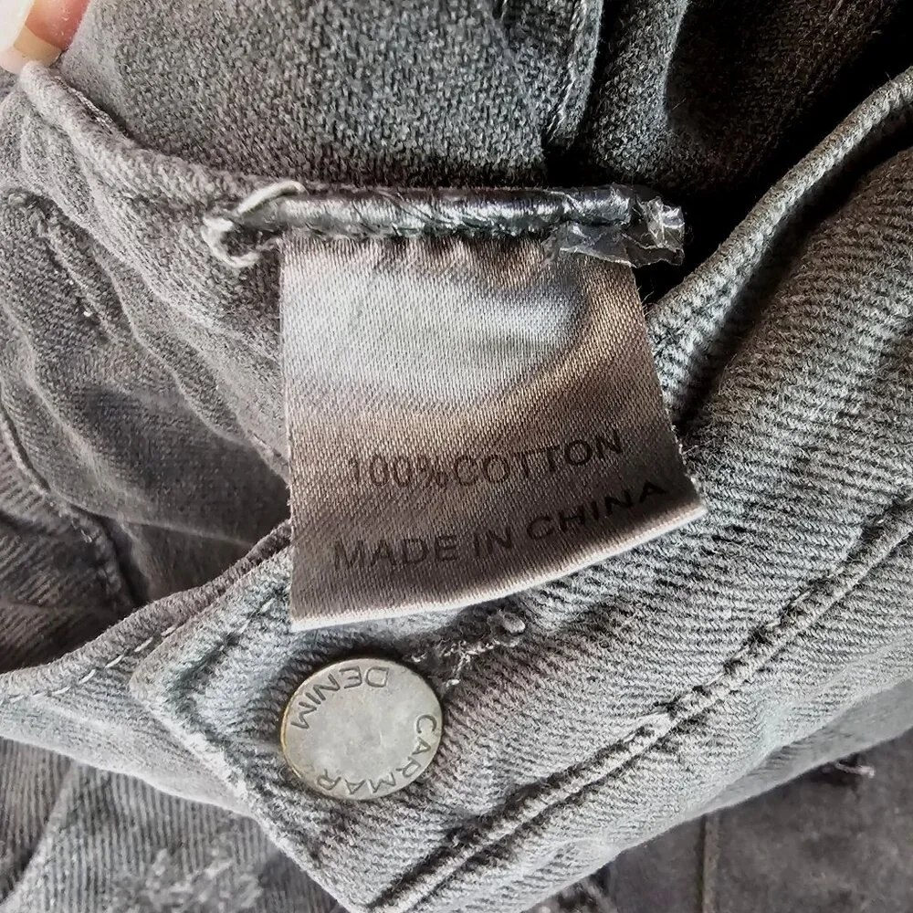Carmar LF Charcoal Gray Faded Black Denim Jacket Red Star Patches M Distressed - Picture 4 of 11